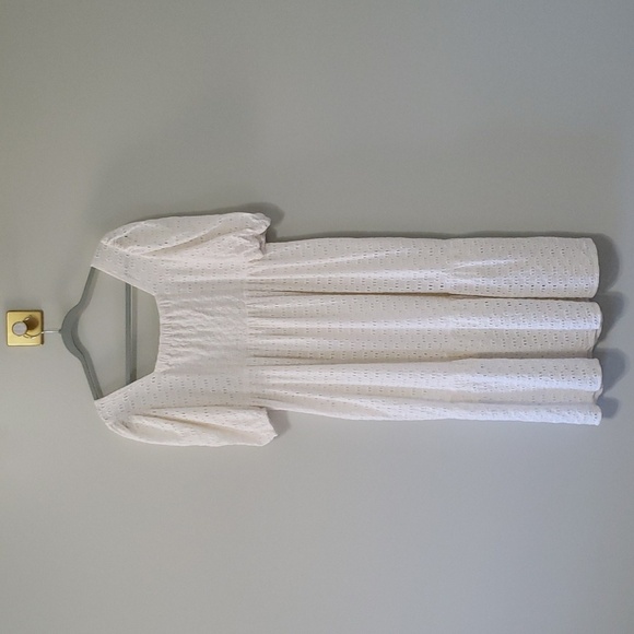 Monsoon and Beyond Women Midi Dress Large Ivory Tier Eyelet Puff Sleeve Pockets - Picture 5 of 16